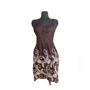 Tocca Brown Embroidered Midi Dress Tie Front | 4